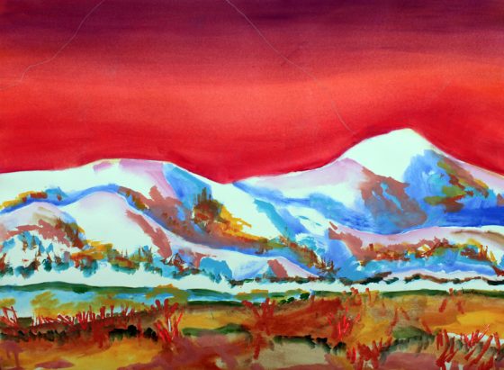 Red Sky Taos Mountain, Painting by Bren Price